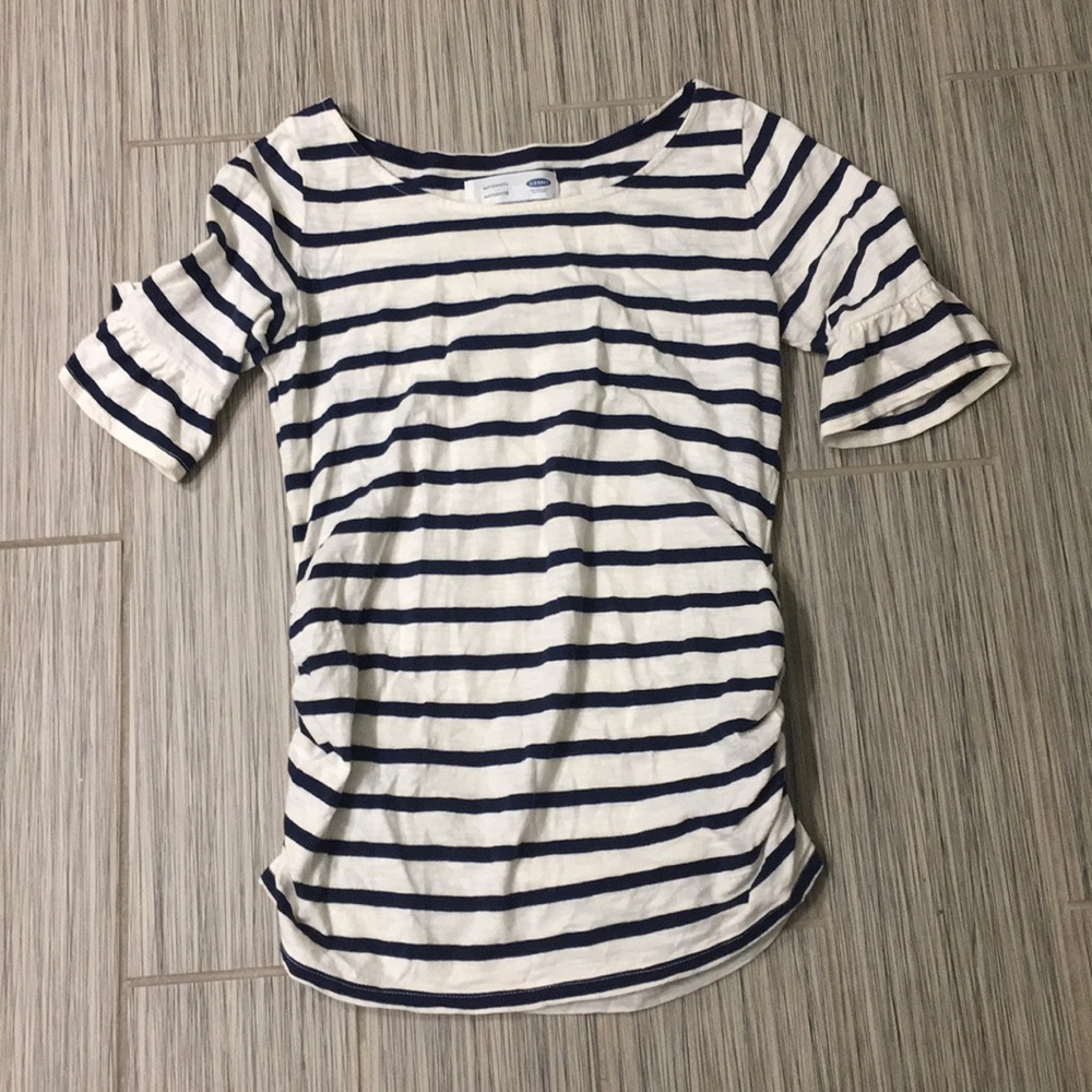 Ruffled Sleeved Striped Maternity Top
